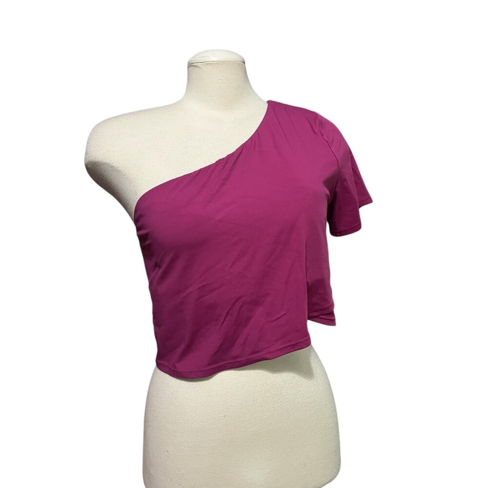 Halara Short Sleeve One Shoulder Crop Top Sz XL Purple Built in Bra